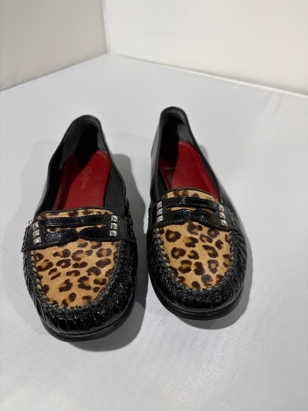 Brighton Black‎ Leather & Leopard Print Loafers